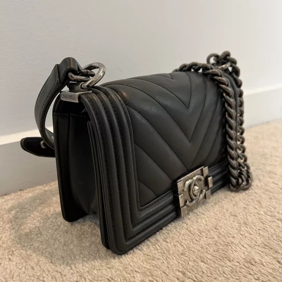 CHANEL Handbags - Chanel Small Boy Bag Lambskin Chevron Black